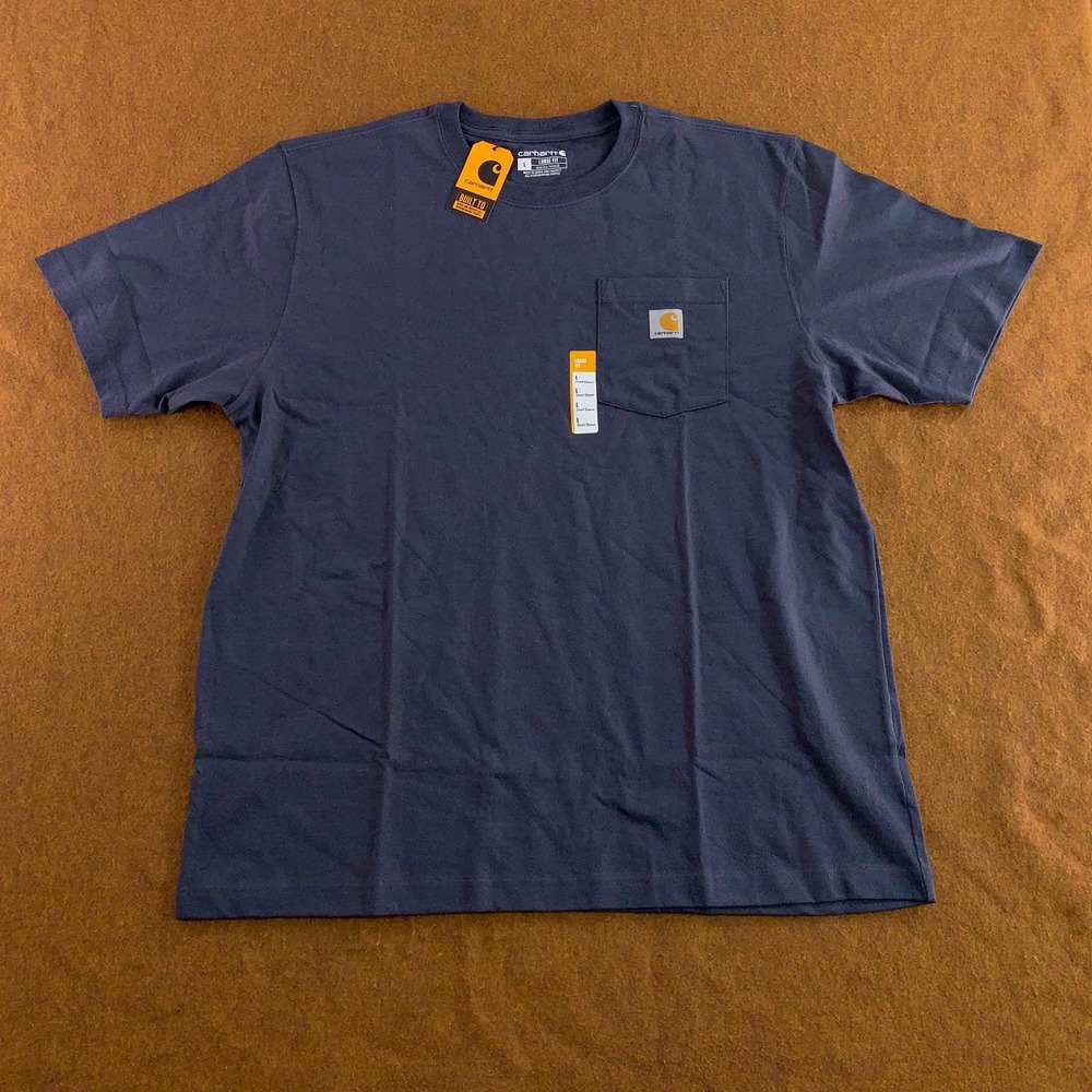Carhartt Mens Large Blue K87 Loose Fit Heavyweight Pocket T-Shirt NWT